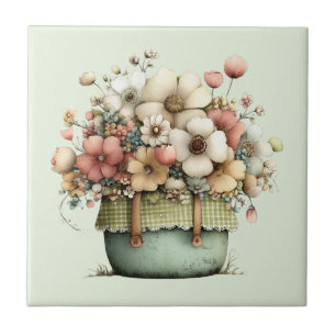 Bloemen in een pot knus shabby chic tegeltje