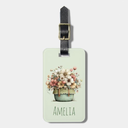 Bloemen in een pot knus shabby schattig bagagelabel (Voorkant verticaal)