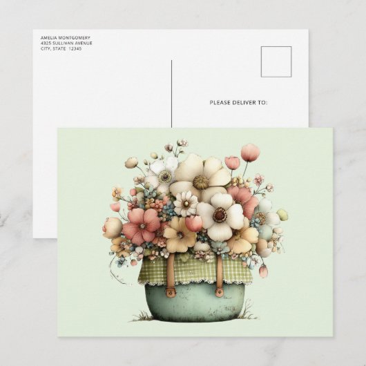 Bloemen in een pot knus shabby schattig briefkaart (Voorkant / Achterkant)