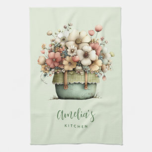 Bloemen in een pot knus shabby schattig theedoek