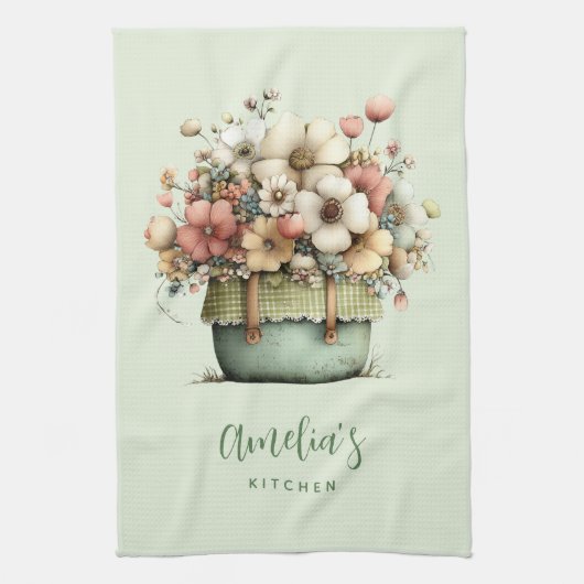 Bloemen in een pot knus shabby schattig theedoek (Verticaal)
