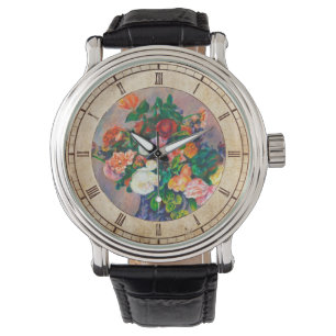 Bloemen in een schilderij van Vase Pierre Auguste  Horloge