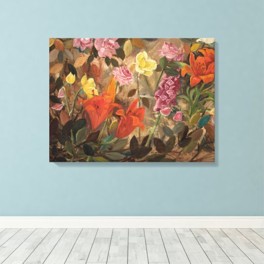 Bloemen in een tuin | Tadeusz Makowski Canvas Afdruk (Insitu (Houten vloer))