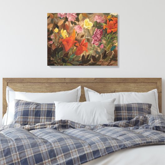 Bloemen in een tuin | Tadeusz Makowski Canvas Afdruk (Insitu (Slaapkamer))