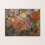 Bloemen in een tuin | Tadeusz Makowski Legpuzzel<br><div class="desc">Bloemen in een tuin (1920) van Tadeusz Makowski (Pools, 1882-1932) is een levendige, moderne interpretatie van een bloeiende tuin, die gedurfde kleuren combineert met gestileerde natuurlijke vormen. In dit levendige landschap doordrenkt Makowski het tafereel met ritmische structuur en decoratieve abstractie, wat zijn evoluerende modernistische stijl weerspiegelt, beïnvloed door het kubisme...</div>