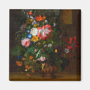Bloemen in een urn op een stenen richel, 1680 door magneet