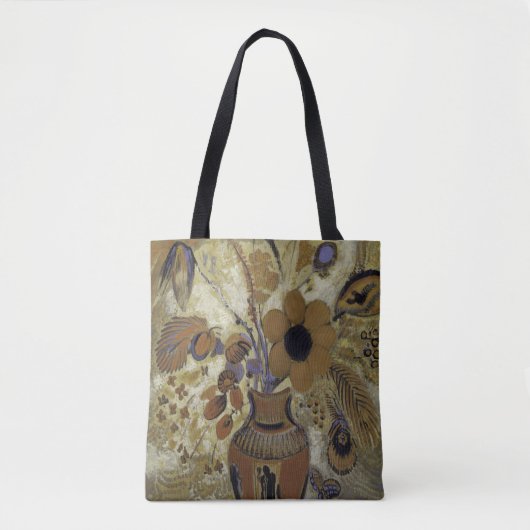 bloemen in een vaas, bruin en blauw tote bag (Voorkant)