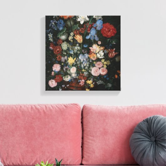 Bloemen in een vaas - Jan Brueghel Canvas Afdruk (Insitu (Woonkamer))