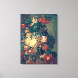 Bloemen in een Vaas met een vogelnest Canvas Afdruk