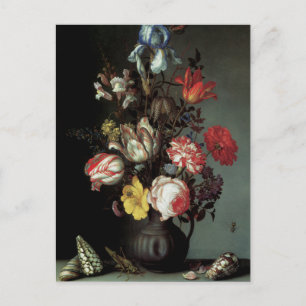 Bloemen in een Vaas met schalen en insecten Briefkaart