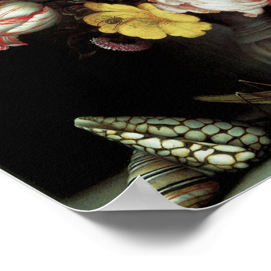 Bloemen in een Vaas met schalen en insecten Poster (Hoek)