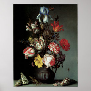 Bloemen in een Vaas met schalen en insecten Poster