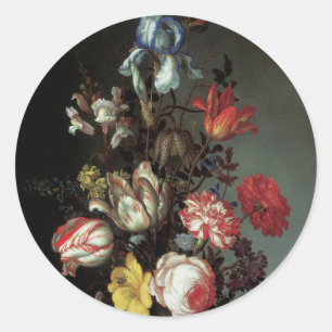 Bloemen in een Vaas met schalen en insecten Ronde Sticker
