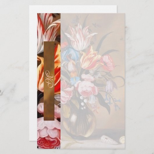 bloemen in een vaas | monogram briefpapier (Voorkant / Achterkant)