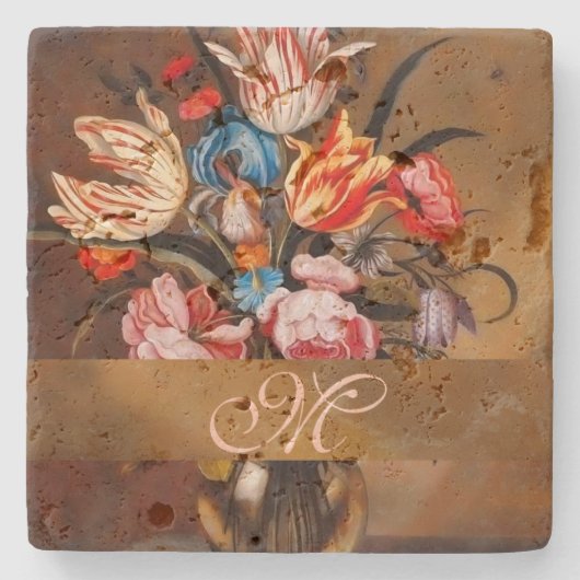  bloemen in een vaas | Onderzetter met monogram (Voorkant)