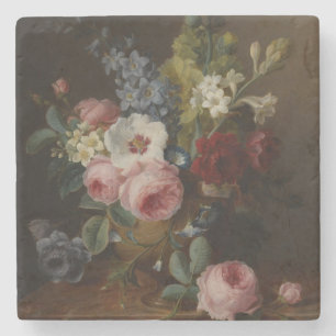 Bloemen in een vaas op een marmeren richel stenen onderzetter