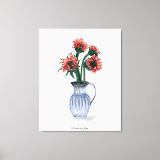 Bloemen in een vaas Waterverf Canvas Afdruk
