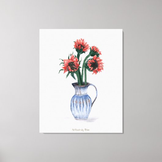 Bloemen in een vaas Waterverf Canvas Afdruk (Voorkant)