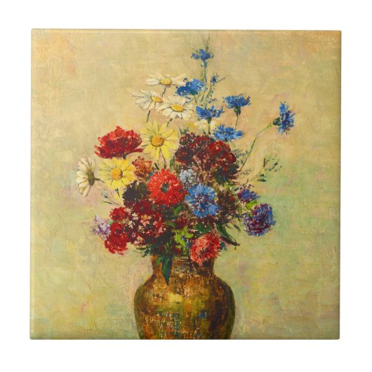 bloemen in een Vase (1910) door Odilon Redon Tegeltje (Voorkant)