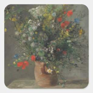 Bloemen in een Vase, c.1866 Vierkante Sticker