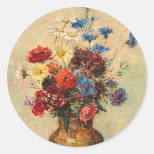 Bloemen in een Vase, c.1910 Ronde Sticker