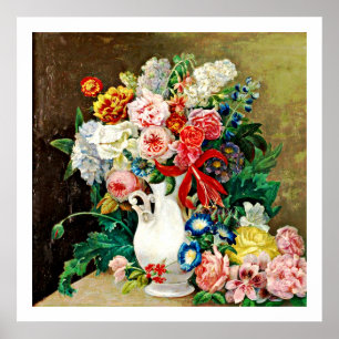 Bloemen in een Vase Paulus Theodorus van Brussel Poster