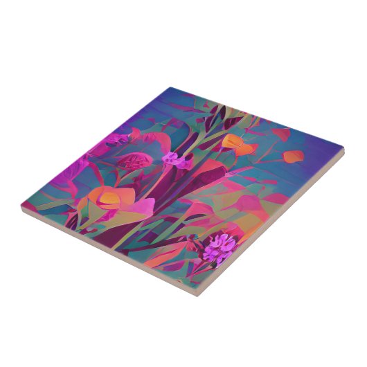 Bloemen in een veld kleurrijke abstracte digitale  tegeltje (Zijkant)