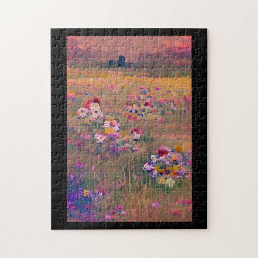 Bloemen in een veld lavender white digital art legpuzzel (Verticaal)