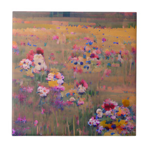 Bloemen in een veld lavender white digital art tegeltje