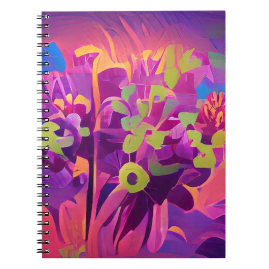 Bloemen in een veld met kleurrijke abstracte digit notitieboek (Voorkant)