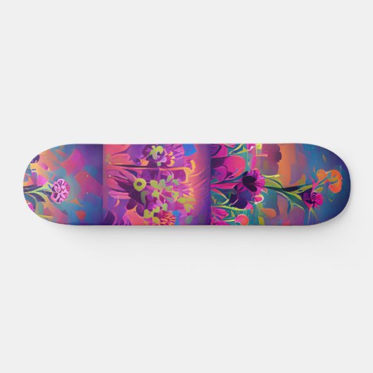 Bloemen in een veld met kleurrijke abstracte digit persoonlijk skateboard (Horizontaal)