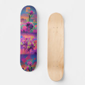 Bloemen in een veld met kleurrijke abstracte digit persoonlijk skateboard (Voorkant)