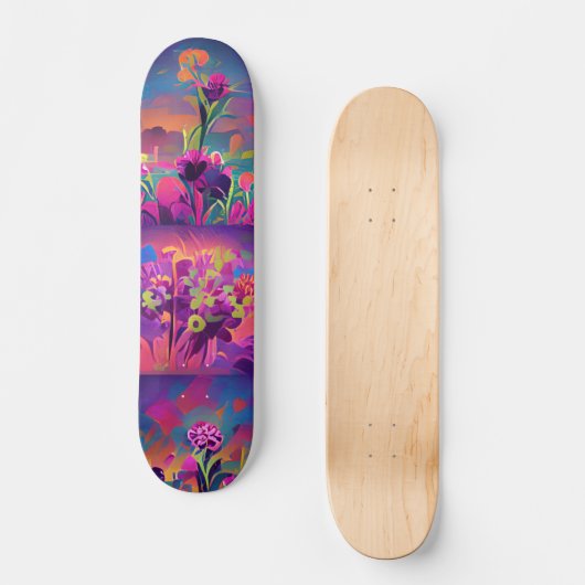 Bloemen in een veld met kleurrijke abstracte digit persoonlijk skateboard (Voorkant)