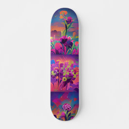Bloemen in een veld met kleurrijke abstracte digit persoonlijk skateboard