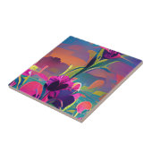 Bloemen in een veld met kleurrijke abstracte digit tegeltje (Zijkant)