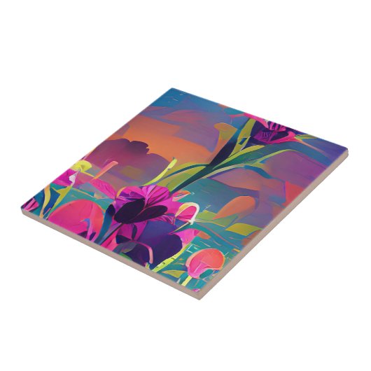 Bloemen in een veld met kleurrijke abstracte digit tegeltje (Zijkant)