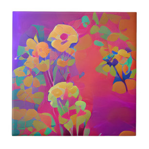 Bloemen in een veld met kleurrijke abstracte digit tegeltje