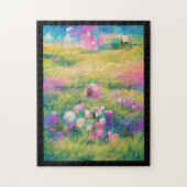 Bloemen in een veld paarse roze digitale digitale legpuzzel (Verticaal)