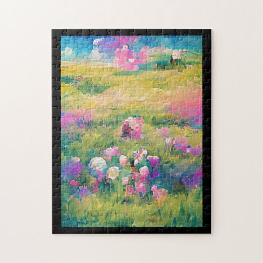 Bloemen in een veld paarse roze digitale digitale legpuzzel (Verticaal)