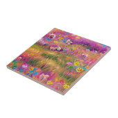 Bloemen in een veld psychedelische digitale kunst tegeltje (Zijkant)