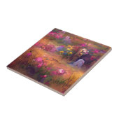 Bloemen in een veld roze fuchsia digital art tegeltje (Zijkant)