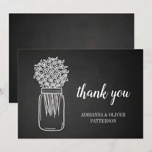 Bloemen in een weckpot met krijtbord - Dankjewel Bedankkaart (Voorkant / Achterkant)