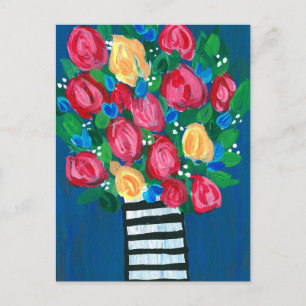 Bloemen in een White and Black Vase Briefkaart