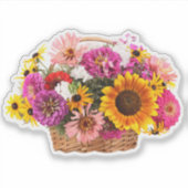 Bloemen in een Wicker Basket Sticker (Voorkant)