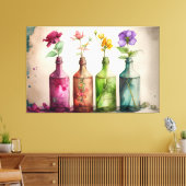 Bloemen in flessen, Bloemenprint, Bloemenkunst Canvas Afdruk (Insitu (Woonkamer))