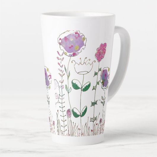 Bloemen in gemengde techniek  latte mok (Rechterhoek)