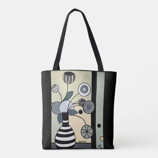 Bloemen in gestreept vet tote bag (Achterkant)