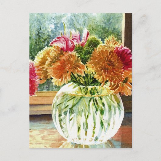 Bloemen in glasvet briefkaart (Voorkant)