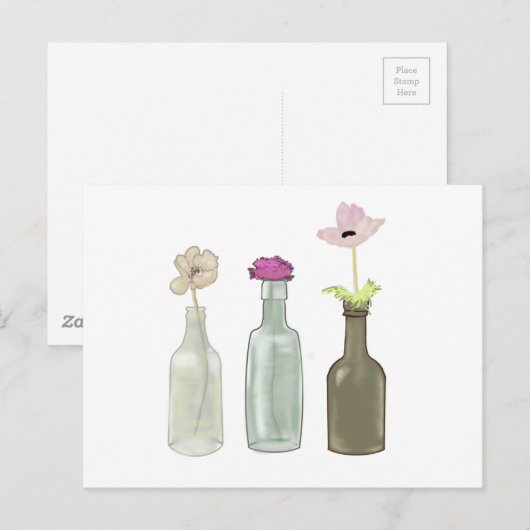 bloemen in glazen flessen . Kleuren pasta Briefkaart (Voorkant / Achterkant)