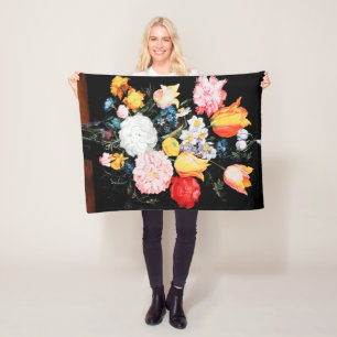 Bloemen in glazen vaas, Jan Brueghel de Jongere Fleece Deken